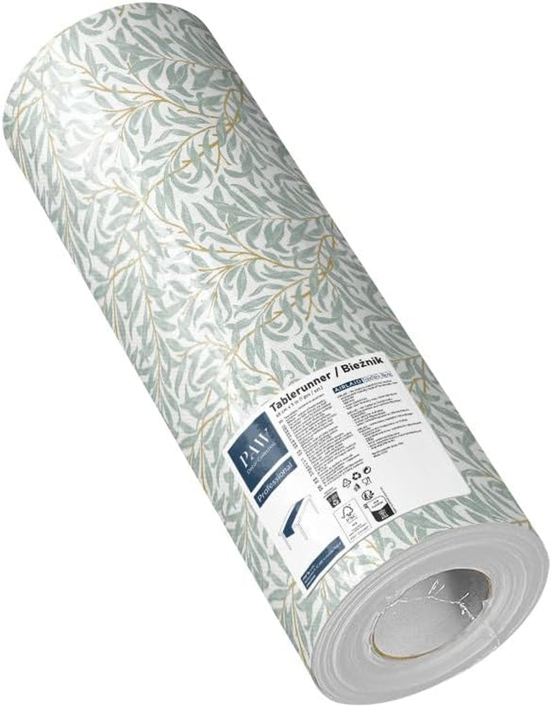 PAW - Chemin de table Airlaid (40 cm x 24 m) I Décorations de table pour communion, confirmation, mariage, anniversaire, garden-party, baptême I Décorations de table Ruban de table élégant - Branche de saule I Branche de saule