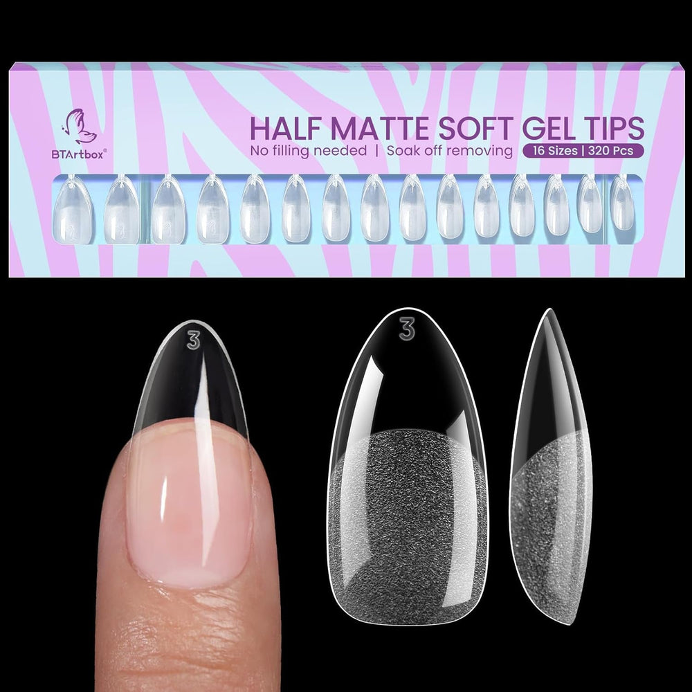 Btartbox Faux-ongles en amande extra courts - Gel à couverture complète X Soft XS - Semi-mat préformé pour salon d'ongles larges 320 pièces
