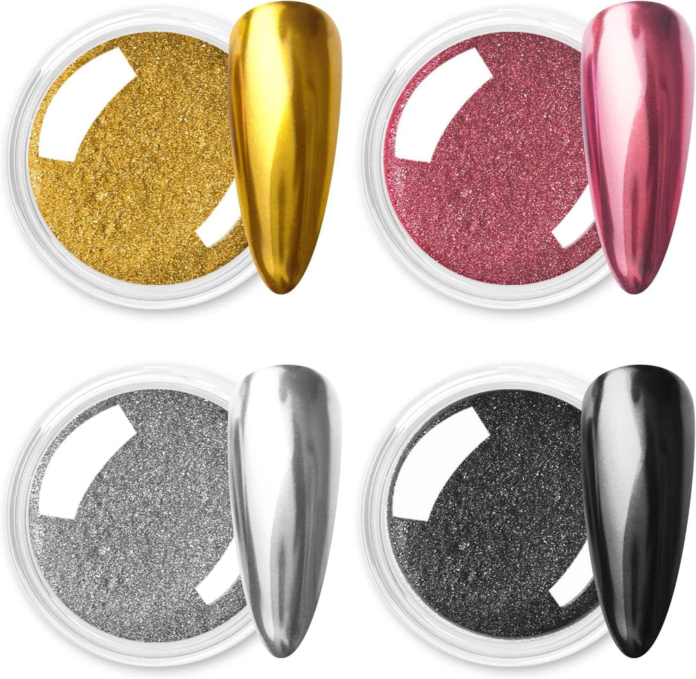 Chrome Nagel Pulver 4 couleurs irisées Aurora Pulver Metallic Spiegel Effet Pigment Nacré Merjungfrau Glitter Einhorn Glitter pour Gel Polish Nail Art Décoration-Purpurgrüner Jadeit