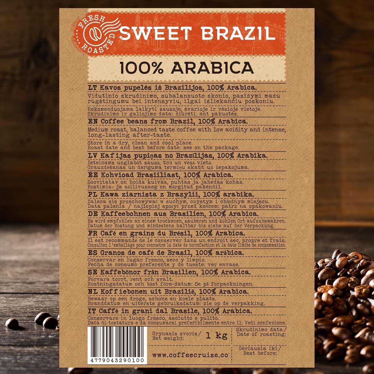 COFFEE CRUISE Sweet Brazil Brasilianische Kaffeebohnen 1kg - Mittlere Röstung - Aroma Kakao und Schokolade - Pour toutes les machines à café - 100% arabe