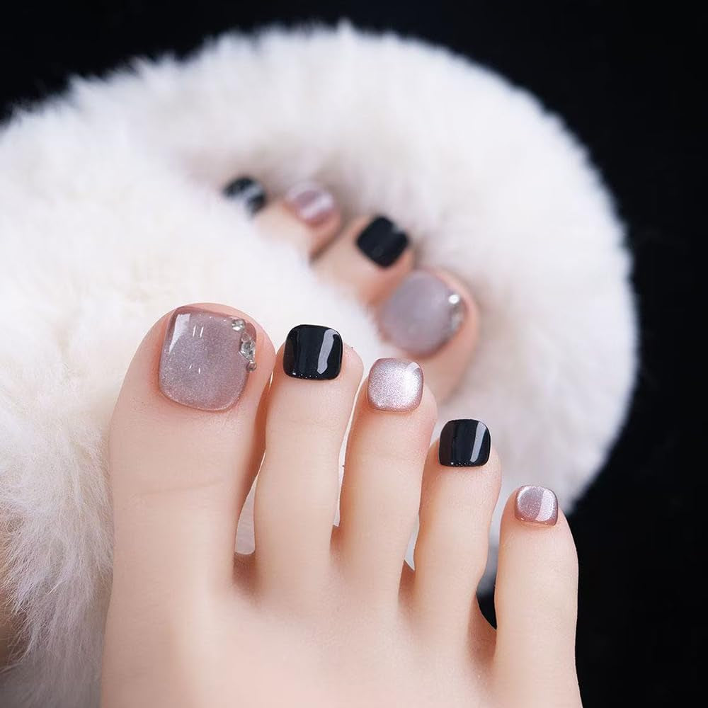 Ensemble de faux ongles adhésifs – Faux ongles français – 24 pièces, design carré court, ongles artificiels dégradés blanc et rose, manucure ballerine (dégradé rose court)