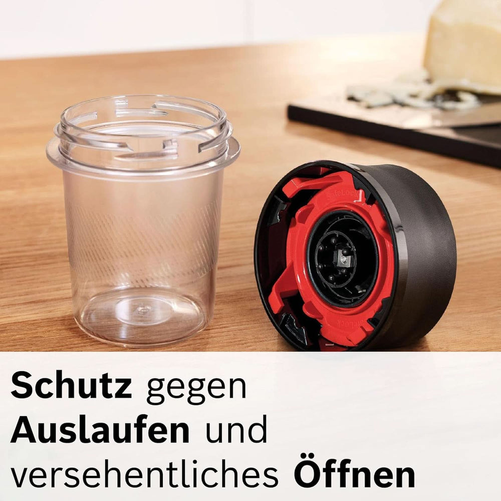 Bosch Batteur sur socle Vitapower Serie 4 MMB6177S, Edelstahl-Klingen Fabriqué en Allemagne, 1,5 L Thermosafe Glasbehälter, 0,6 L To-Go-Flasche, Stopfer, Universalzerkleinerer, 30 000 U/Min, 1200 W, Silver Kitchen Naty Shop