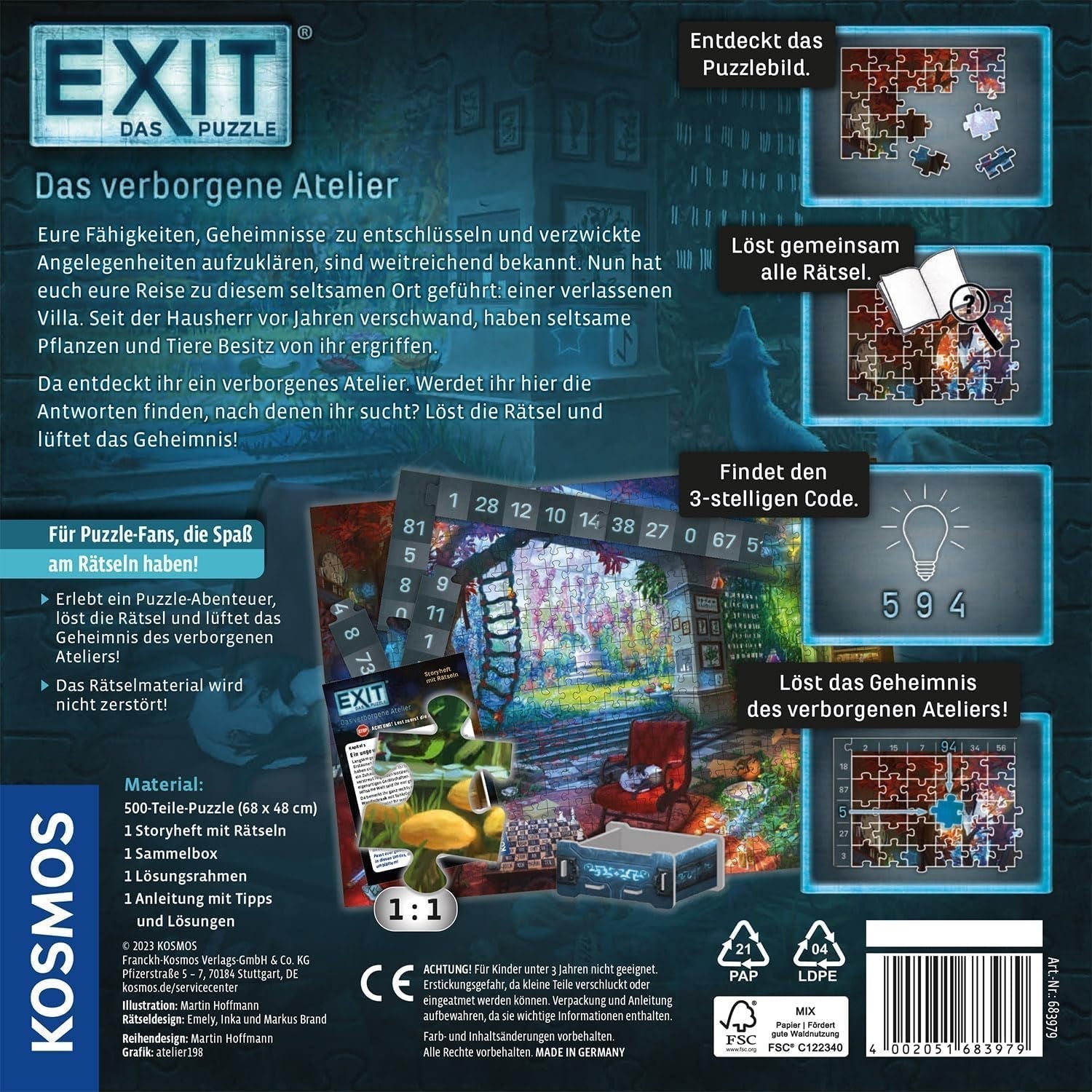 KOSMOS 683979 EXIT® Puzzle : The Hidden Studio Puzzle de 500 pièces pour adultes et enfants 10+ Puzzle de salle d'évasion pour débutants Puzzle Naty Shop