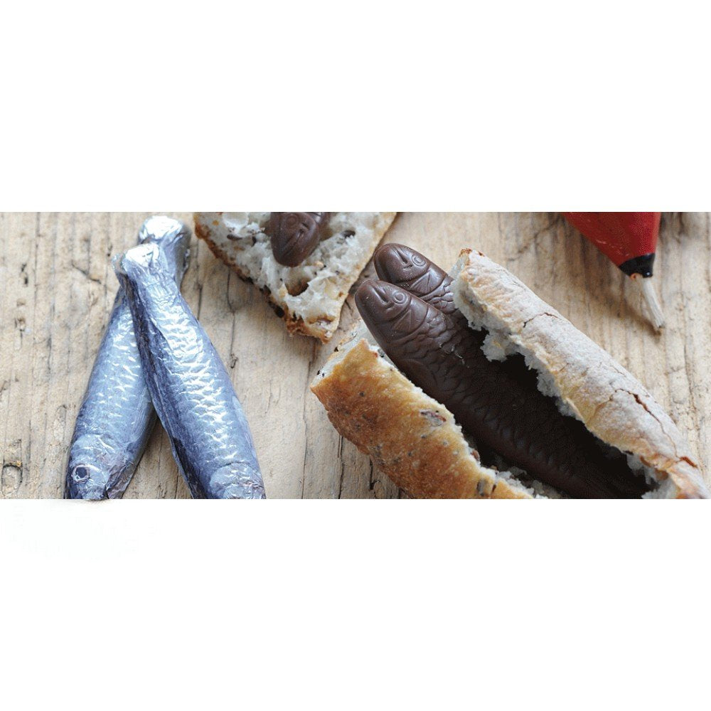 Sardines au chocolat - en conserve - cinq poissons au chocolat | Cadeau drôle de chocolat | Poisson au chocolat | Figurines de poissons | Pas d'alcool