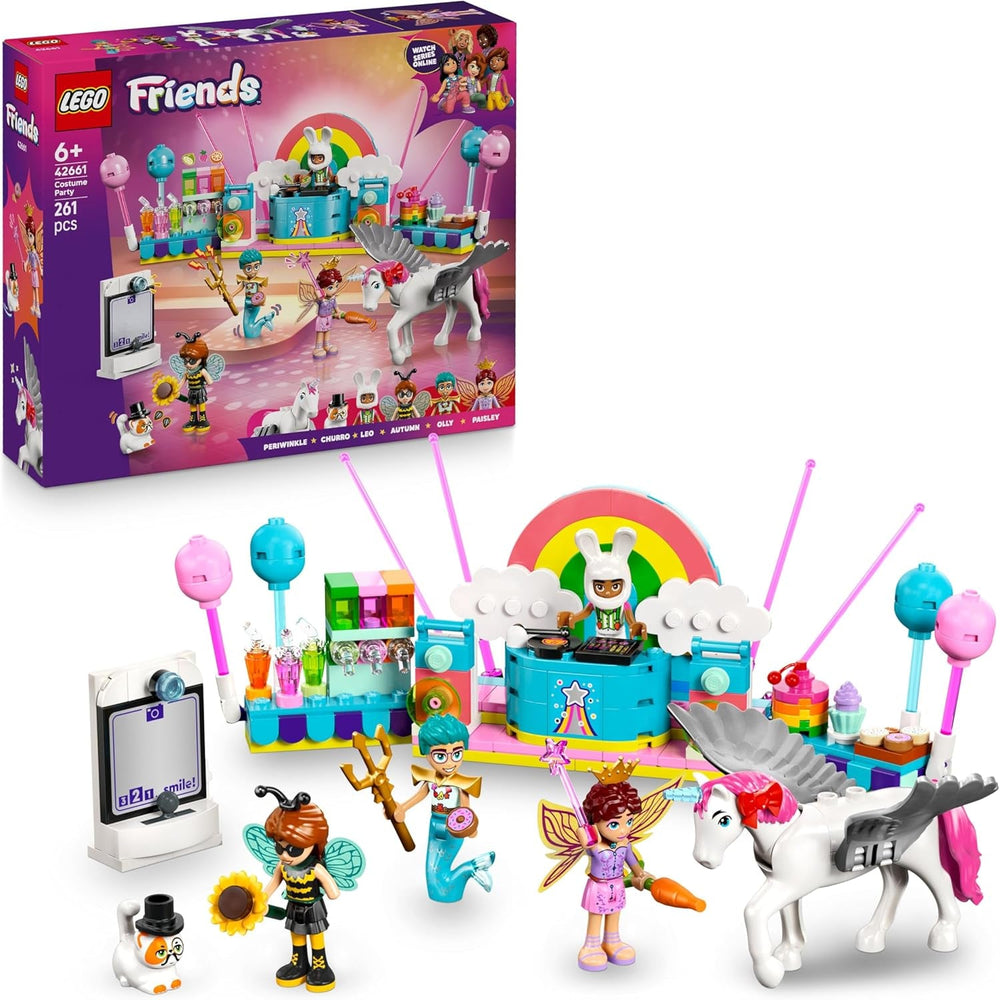 LEGO Friends Kostümparty mit Einhorn und Fee - Spielzeug für Mädchen ab 6 Jahren - Bühne, DJ-Pult, 4 Minipuppen, der Katze Churro und Einer Pferdefigur sowie lustigem Zubehör - Geschenkidee - 42661
