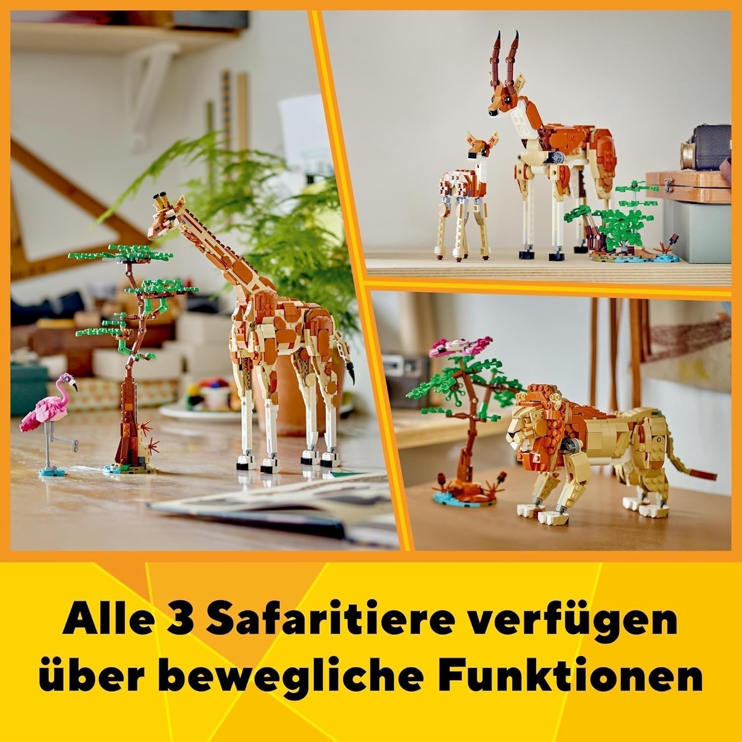 LEGO Creator 3In1 Animal Safari, set créatif avec figurines d'animaux, 3 options de construction : girafe, gazelle et lion jouets, animaux jouets pour filles et garçons, cadeau naturel pour les enfants à partir de 9 ans 31150 Jeux de construction Beuche den LEGO-Store