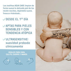 Suavinex Aqua Care Baby Wet Wipes 60 Count Lingettes nettoyantes 99 % d'eau Fibre végétale Aloe Vera Sans parfum Sans alcool Testé dermatologiquement Convient aux peaux sensibles
