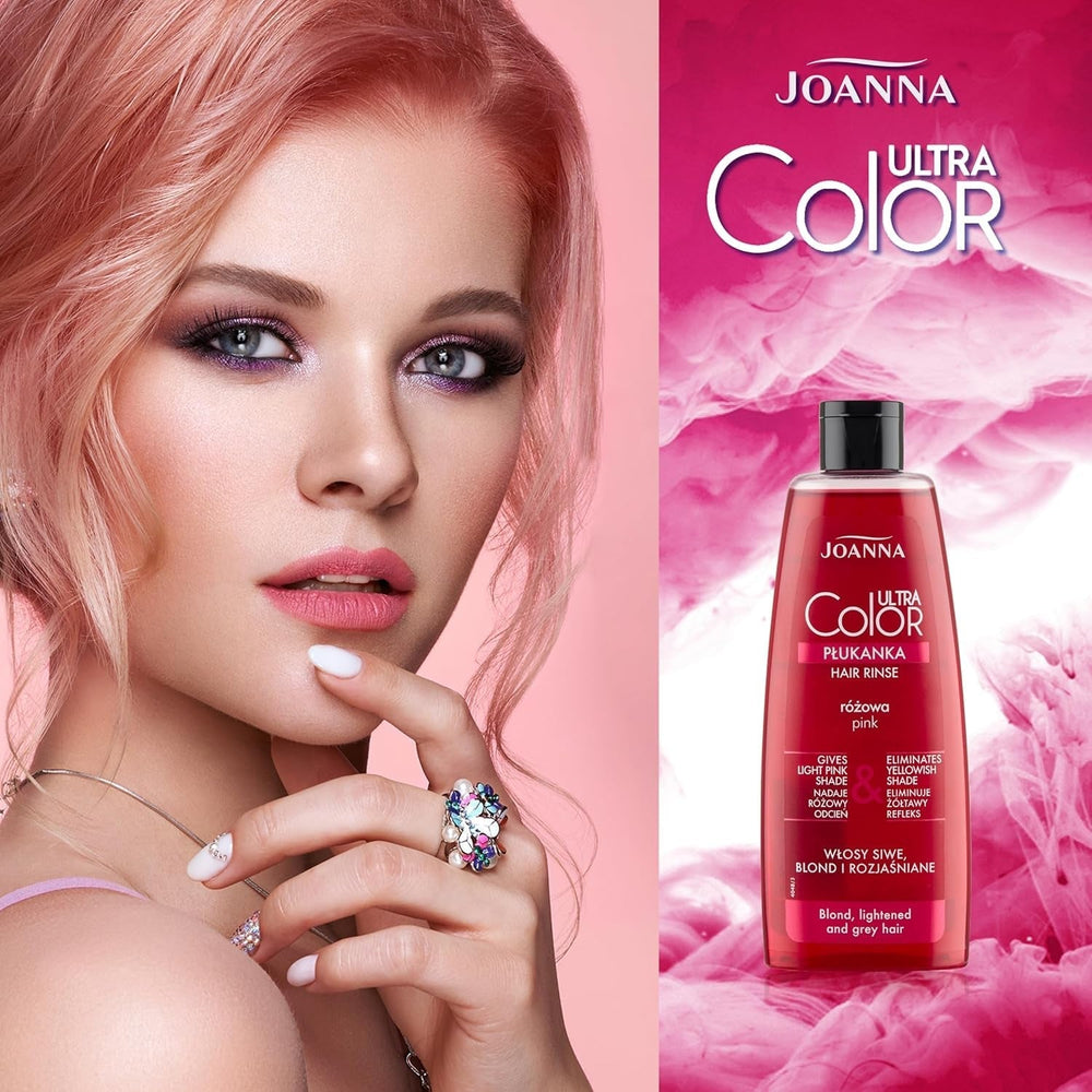 Joanna Ultra Color - Après-shampooing rose pour cheveux blonds et clairs - Rose pastel - Brillance naturelle - Élimine la teinte jaune des cheveux gris-blonds - Effet temporaire - 150 ml Teinture capillaire Naty Shop