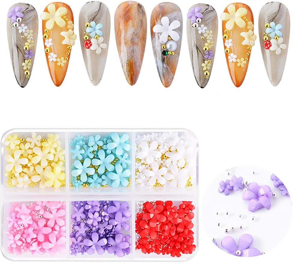 Ongles à fleurs 3D, 6 grilles, breloques à ongles en fleurs, strass en acrylique, accessoires pour ongles, décorations d'ongles de printemps à faire soi-même