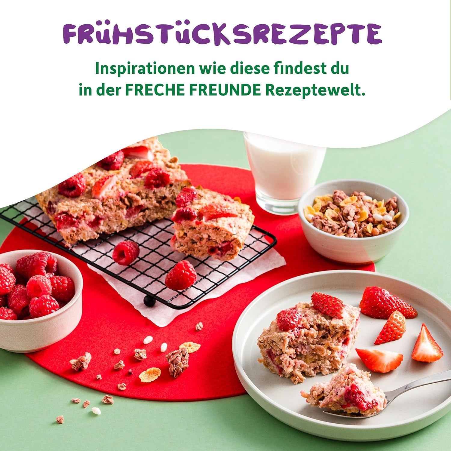 FRECHE FREUNDE Muesli de petit-déjeuner bio Mélange de muesli croquant aux baies d'Edda pour écoliers avec fraises lyophilisées Vegan 6 Pack (6 x 280g)