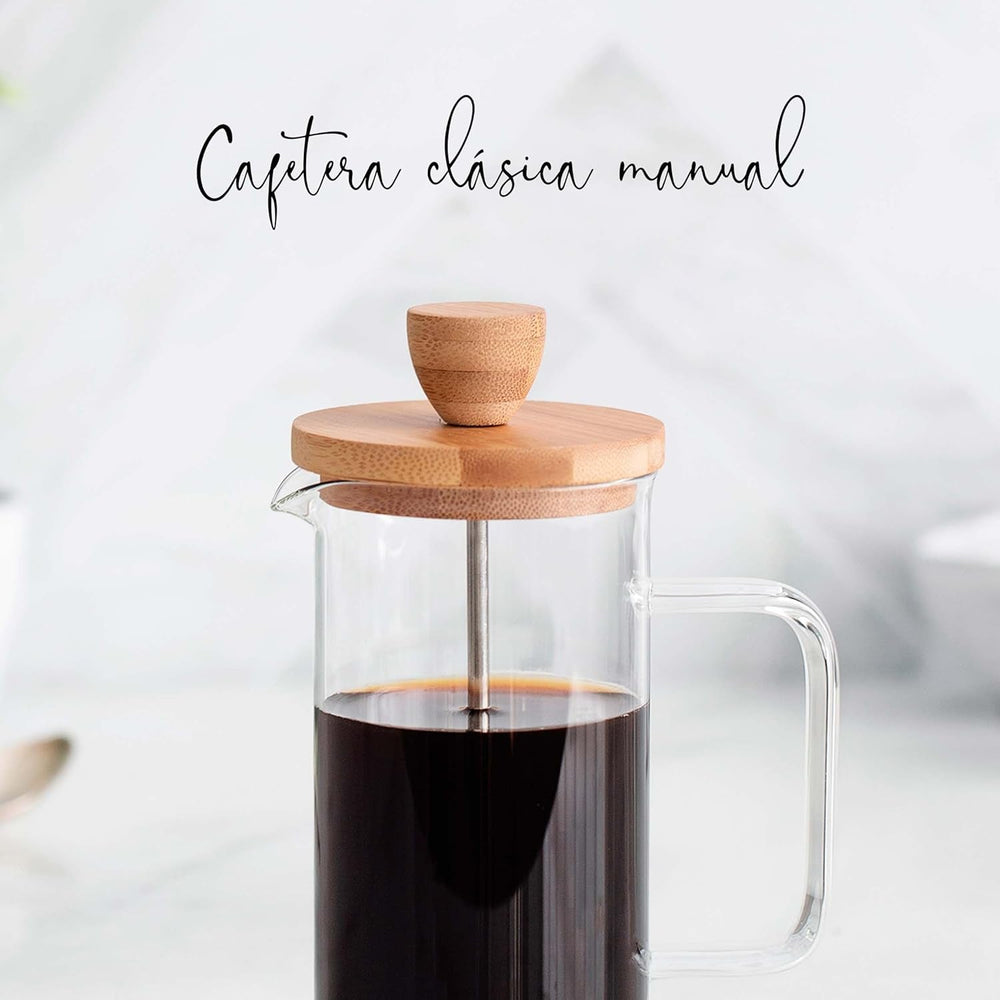 Cafetière française, presse à café, cafetière à piston, cafetière filtre française, 3 tasses, 0,35 l, acier et bois