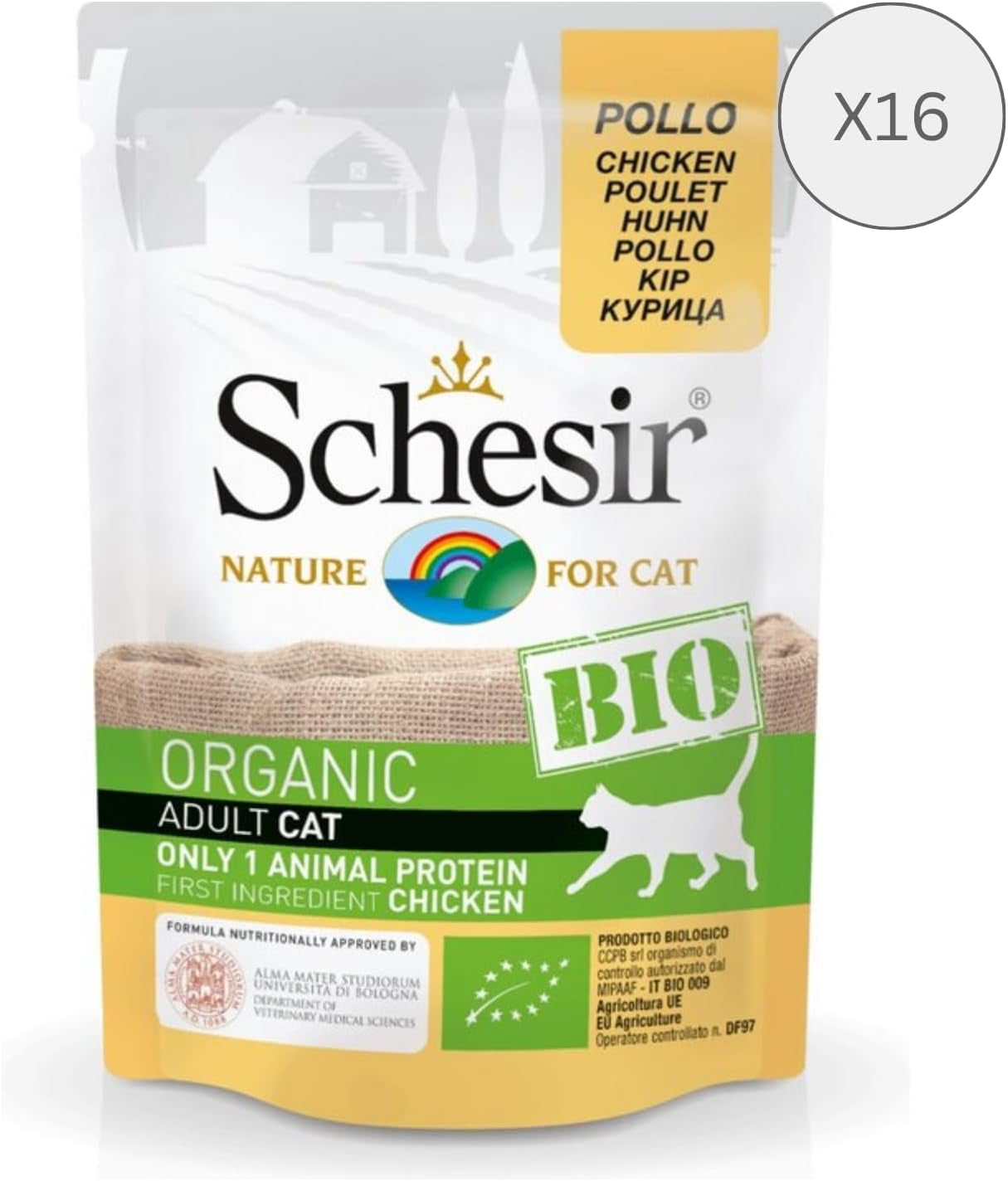 Cat Bio Monoprotein Poulet, nourriture humide pour chat, 16 sachets x 85 g