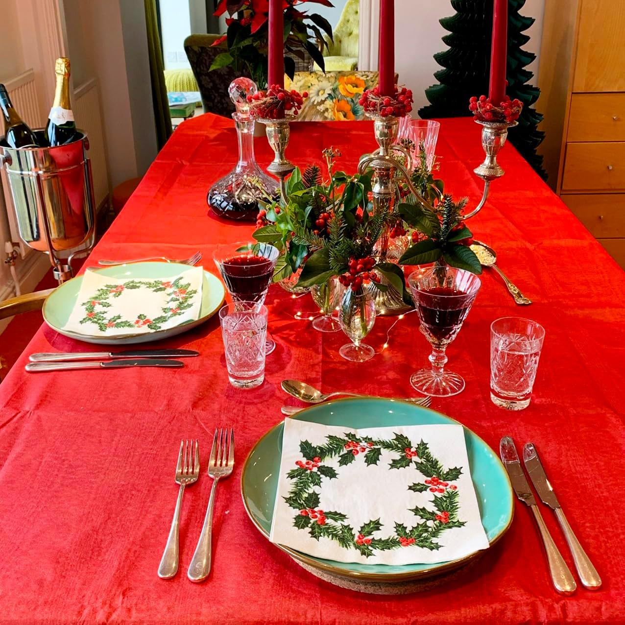 Talking Tables 20 serviettes en papier XL de Noël avec motif houx | Lingettes jetables de luxe | Réutilisable | Idéal pour Noël et les dîners | Haute qualité | 40cmX40cm