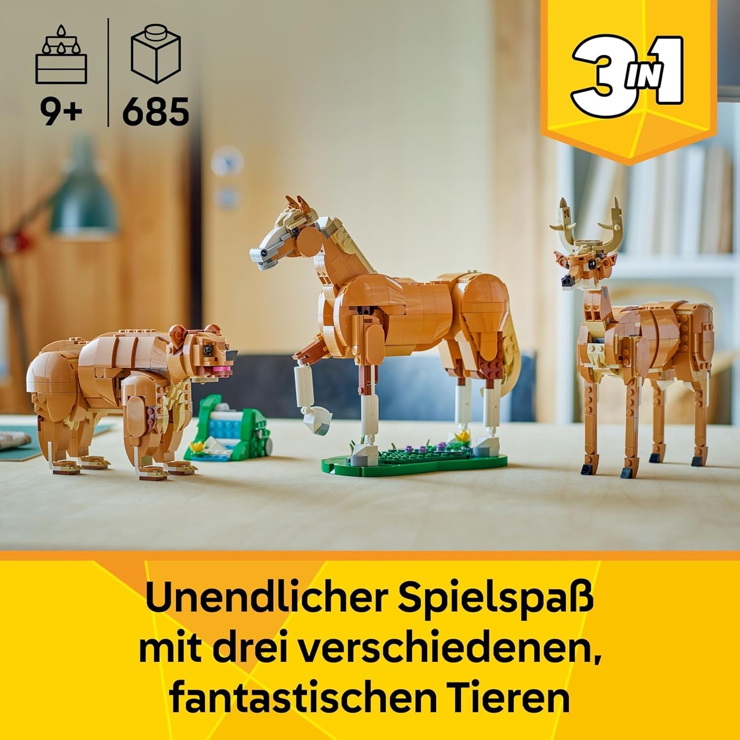LEGO Creator 3in1 Prächtiges Ross - Pferde Spielzeug - Baue eine Bären- oder Hirschfigur - Geschenk zum Geburtstag für Mädchen und Jungen ab 9 Jahren - 31166