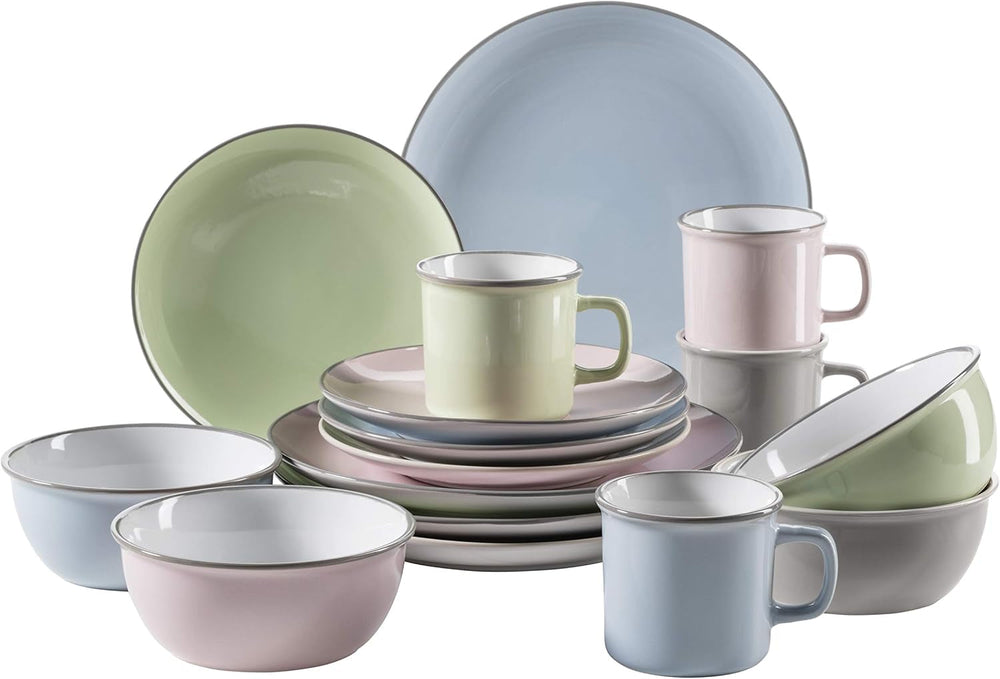 Mäser Geschirr-Set, Steingut Maila Pink/Grau/Blau/Grün, 4-Personen-Set Services de table Naty Shop Grün, Blau, Rosa, Grau