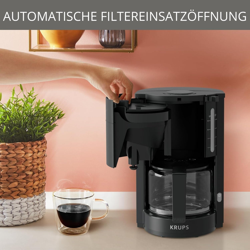 Krups F30908 ProAroma Machine à expresso avec filtre et carafe en verre, capacité 1,25 l, 10-15 tasses, 1050 W, noir
