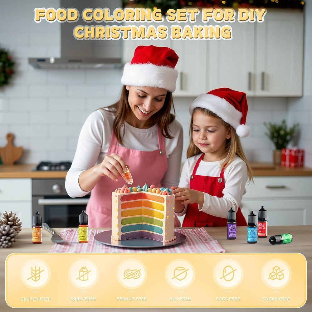 Colorant alimentaire 6 couleurs x 12 ml, colorant alimentaire liquide hautement concentré pour la pâtisserie, kit de colorants alimentaires pour fondants, gâteaux de Noël, macarons, beignets, biscuits (arc-en-ciel)