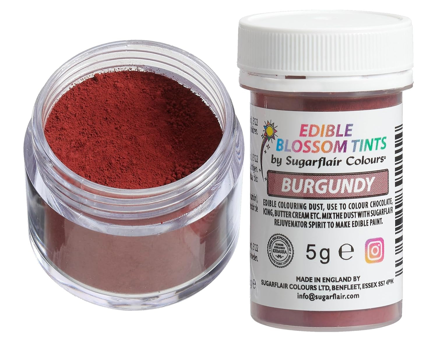Sugarflair Blossom Tint Dust Poudre de colorant alimentaire bordeaux – Colorant alimentaire en poudre pour décorations de gâteaux, fondants, glaçages, chocolat, crème au beurre, macarons et plus – 5 g