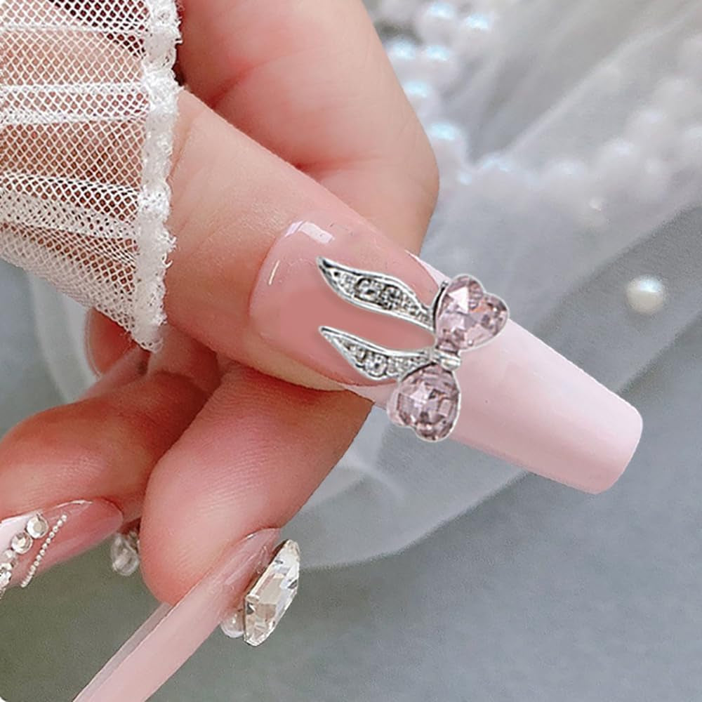 Luxus Rosa Diamant Nagel Charms 3D Butterfly Nail Art Charms Bow Nail Charms Y2K Heart Charms Nägel Zubehör Schmetterling Herz Schleife Nageldesign Edelsteine ​​Strasssteine ​​Glitzersteine ​​Nagelschmuck