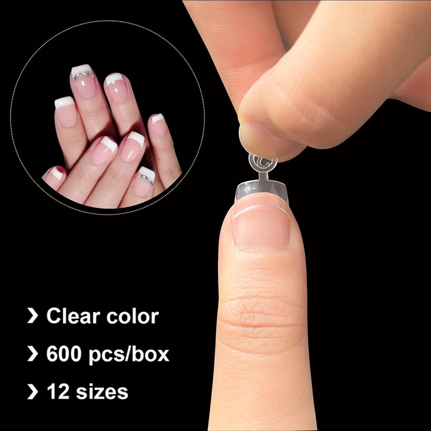 Faux ongles ovales, 12 tailles, pointes courtes, demi-couverture française, pour bricolage, Salon de manucure, Transparent, 600 pièces