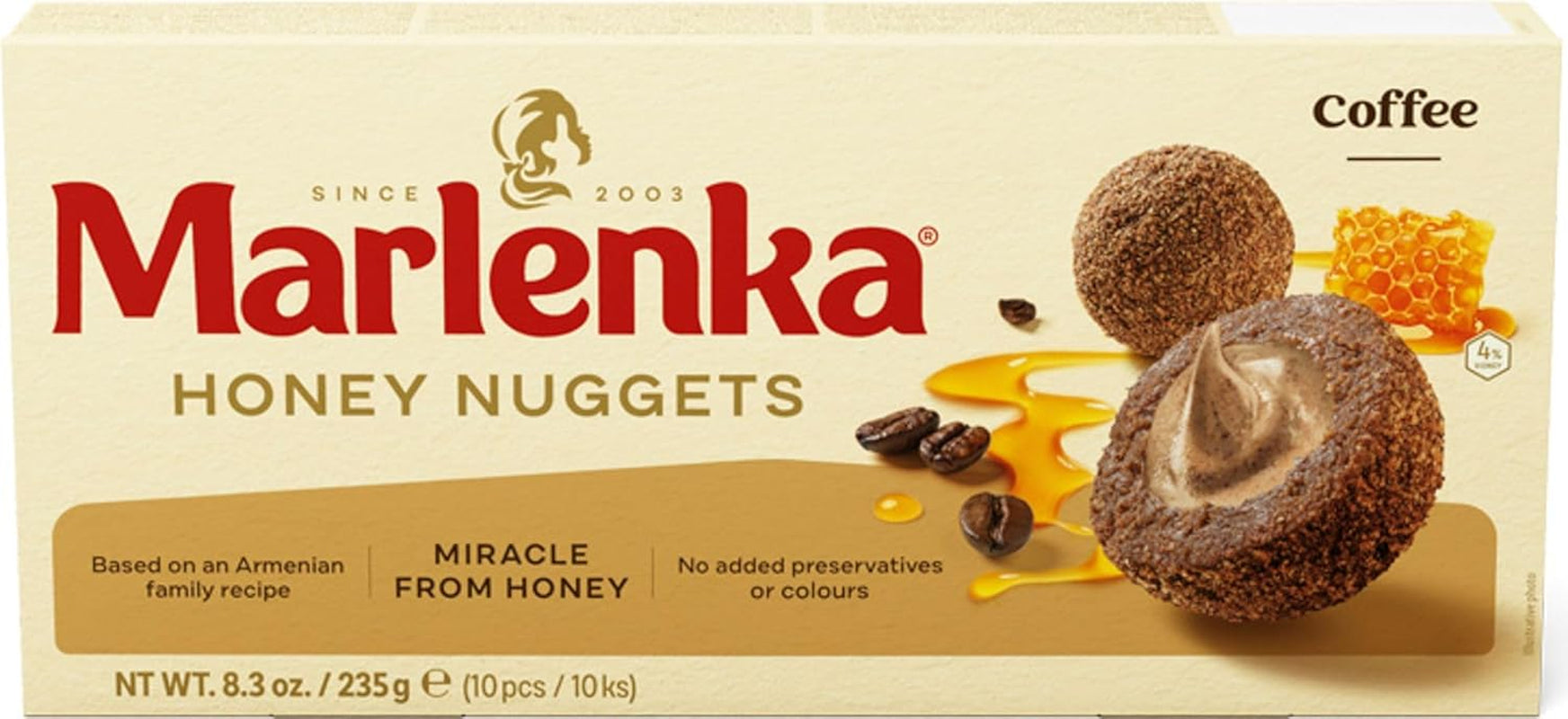 MARLENKA® Probiermix-Produkt | Wiener Honigkuchen (800 g), Kaffee-Honigkugeln (235 g) et Zitronen-Honigkugeln (235 g) et Marlenka Café Crema - Espresso Bohnen (500 g)