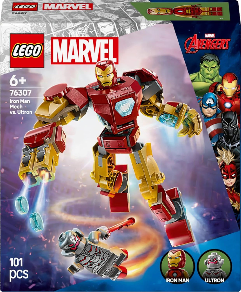 LEGO Marvel Iron Man Mech contre. Ultron - Jouet de super-héros avec 2 figurines - Figurine avec bras, jambes et doigts mobiles - Cadeau pour garçons et filles à partir de 6 ans 76307 Besuche den LEGO-Store Building Sets