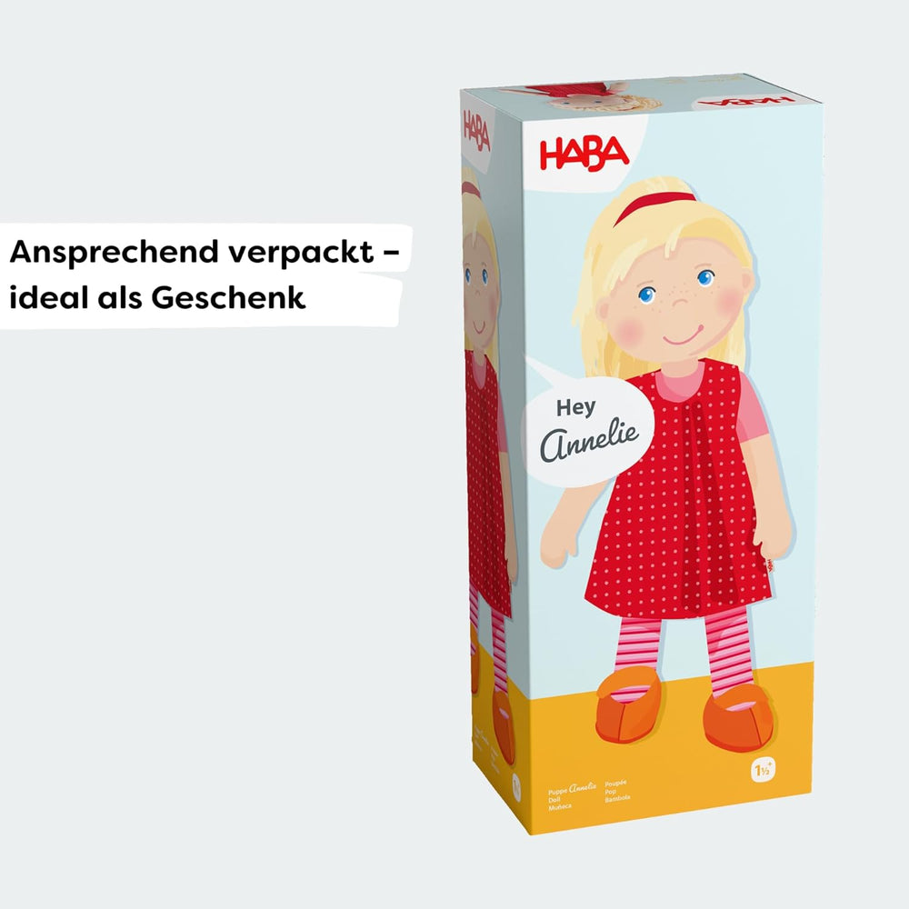 Poupée douce HABA Annelie - Poupée douce aux cheveux arrangés - Avec vêtements interchangeables - A partir de 18 mois - 30 cm - Lavable - 1302108001