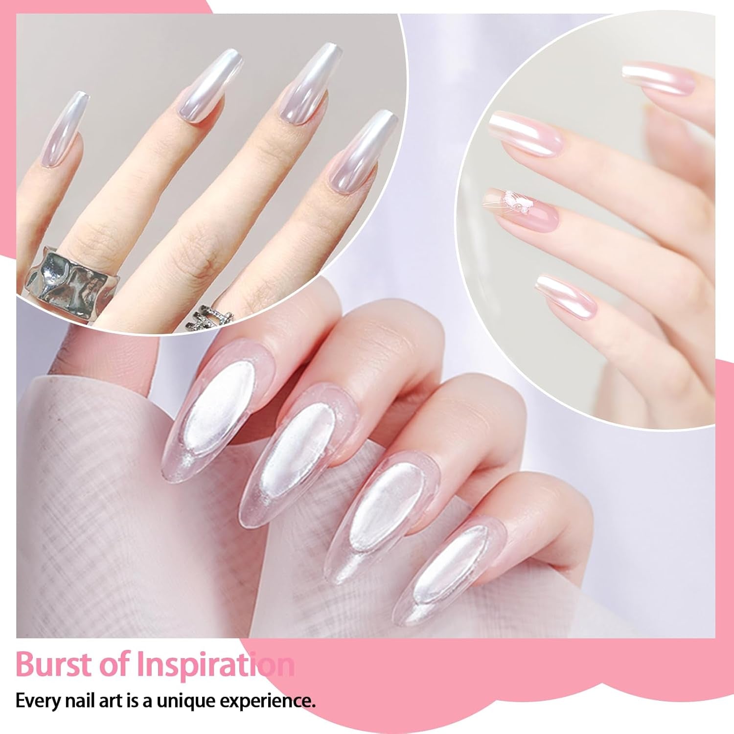 White Pearl Chrome Nagel Pulver, Irisierendes Aurora Pulver Metallic Spiegel Effect Glitter Pulver Pearlescent Eis Transparent Meerjungfrau Pigment Perle Glitter Staub pour Nail Art Décoration