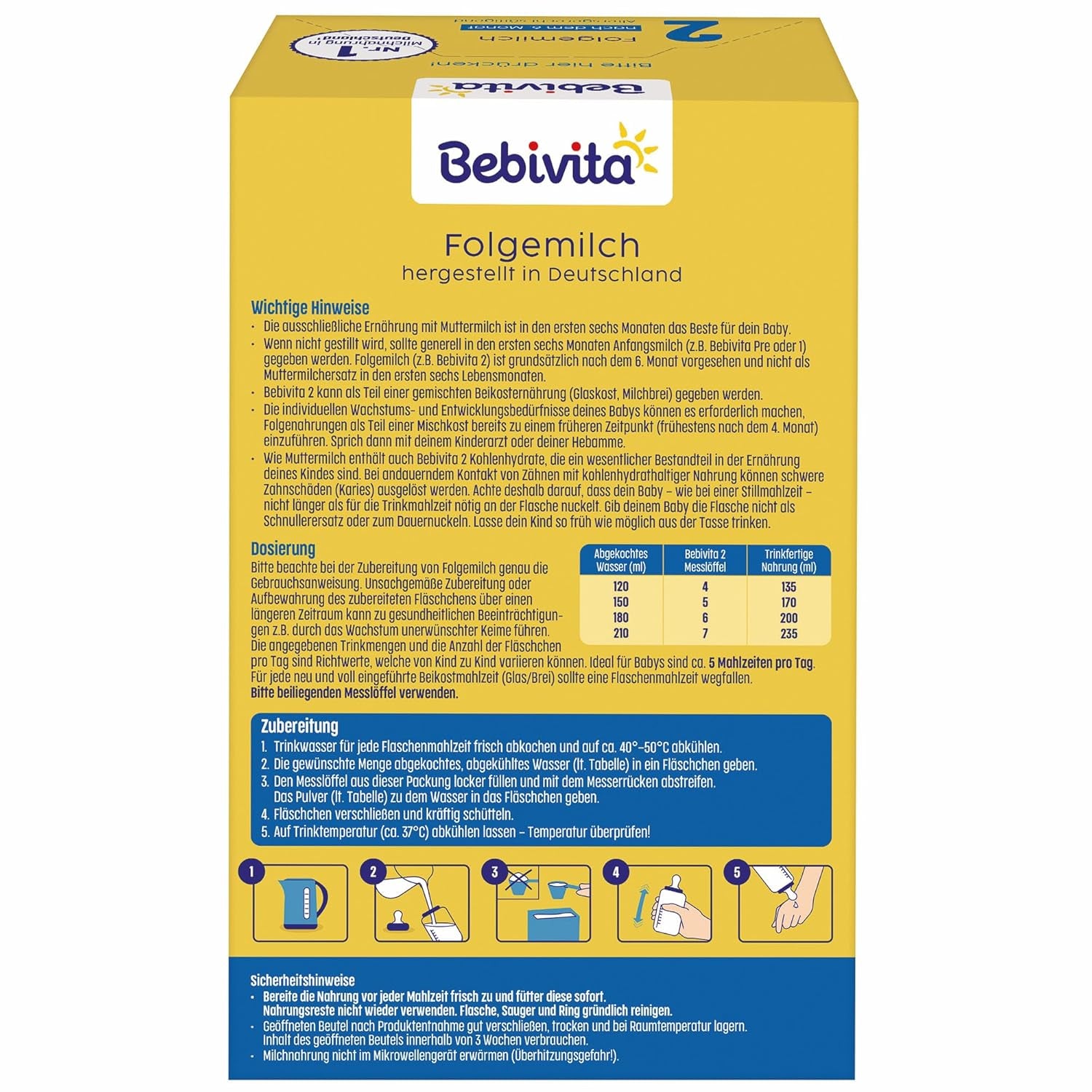 2 Folgemilch (4 x 500g), par 6. Monat, avec Vitamine C et D, Oméga-3 (DHA), modifiés sättigend