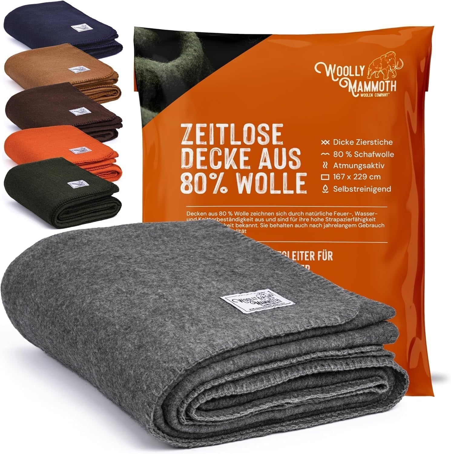 Couverture de camping Woolly Mammoth Woollen Co., extra large, laine mérinos, l'équipement extérieur parfait pour le bushcraft, le camping, le trekking, la randonnée, la survie ou la couverture de cabine. Marron, 168 X 228 Woolly Mammoth Woollen Company Lits et couvertures Gris 66" X 90"