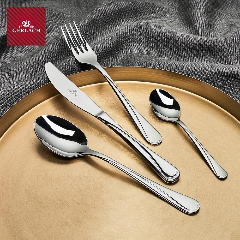 Gerlach Mango Besteck-Set 6 Personen Spülmaschinenfest Essbesteck Edelstahl Elegantes Besteck Messer Gabel Löffel Teelöffel Tafelbesteck Rostfrei 24 Stk, Silberglänzend Kitchen Naty Shop