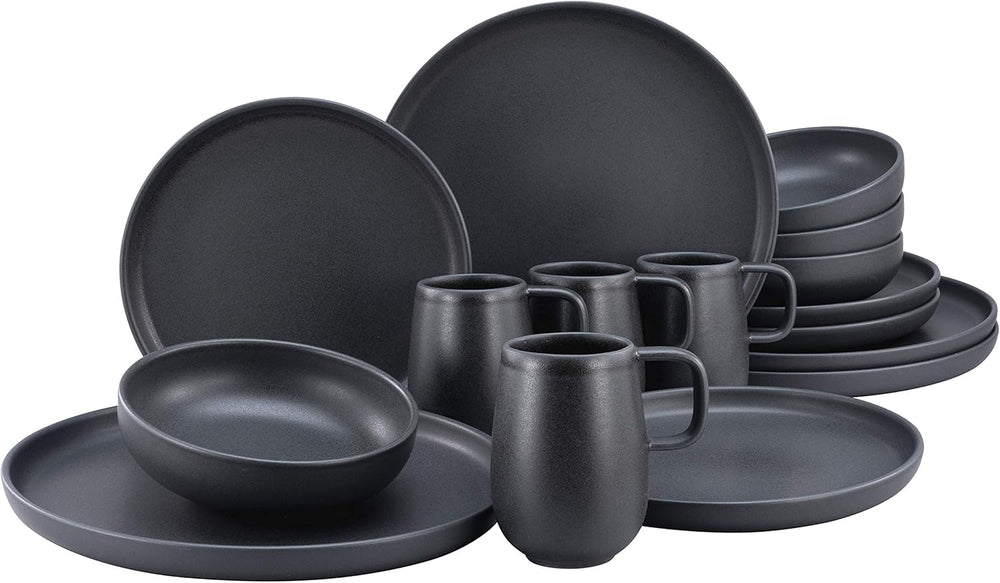 Creatable, 22979, Serie Uno NOIR, 12-Teiliges Geschirrset, Teller Set Aus Steinzeug, Spülmaschinen- Und Mikrowellengeeignet, Made in Portugal Services de table Naty Shop Black Kombiservice 16 Teilig