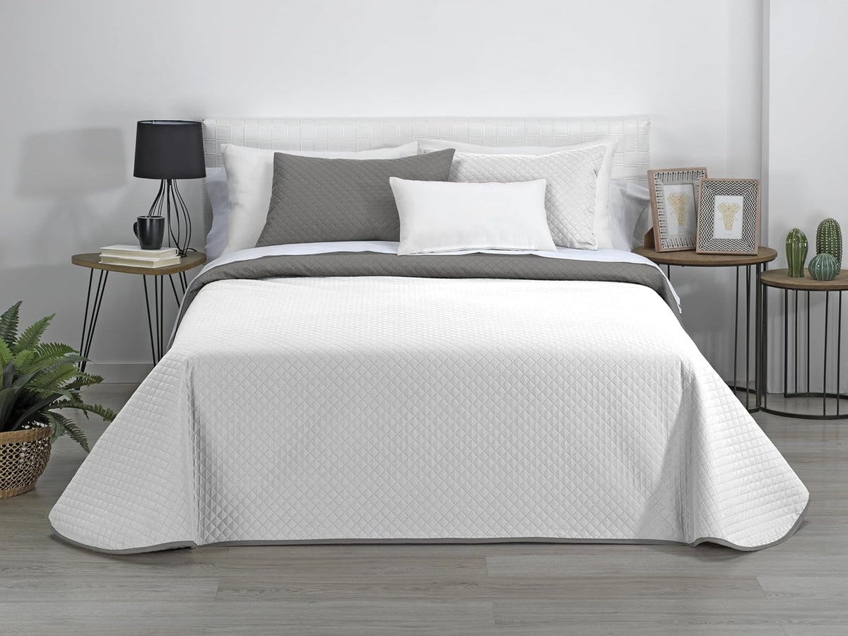 AVA | Courtepointe réversible Boutique | Pour toutes les saisons | Couleur – Blanc/Taupe | Pour lit 120/135 cm. lit. (230 X 270 Cm. Ancho X Alto) | Quilt matelassé Quilts et quilts Naty Shop Titre par défaut