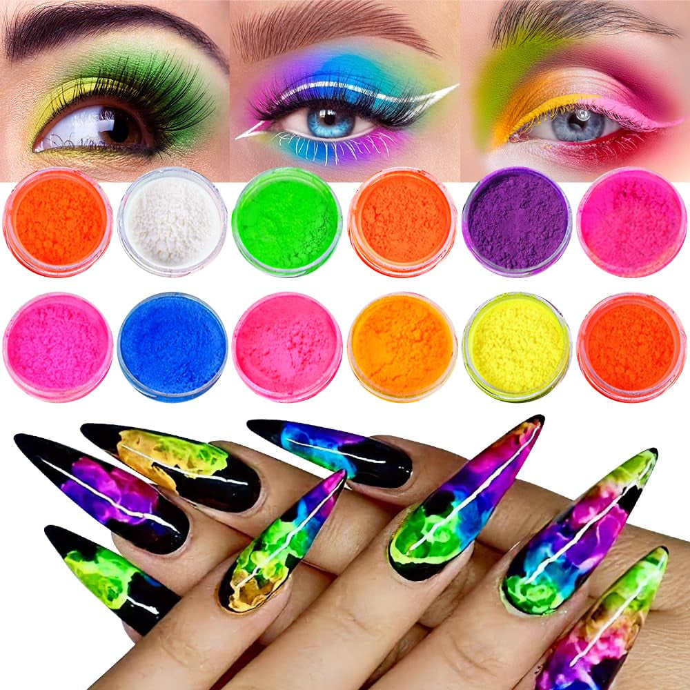 Pulvérisateur de pigments de phosphore néon pour ongles, 12 couleurs, poudre de paillettes pour ongles, maquillage Halloween, décoration de maquillage, Nail Art, pigments de couleur