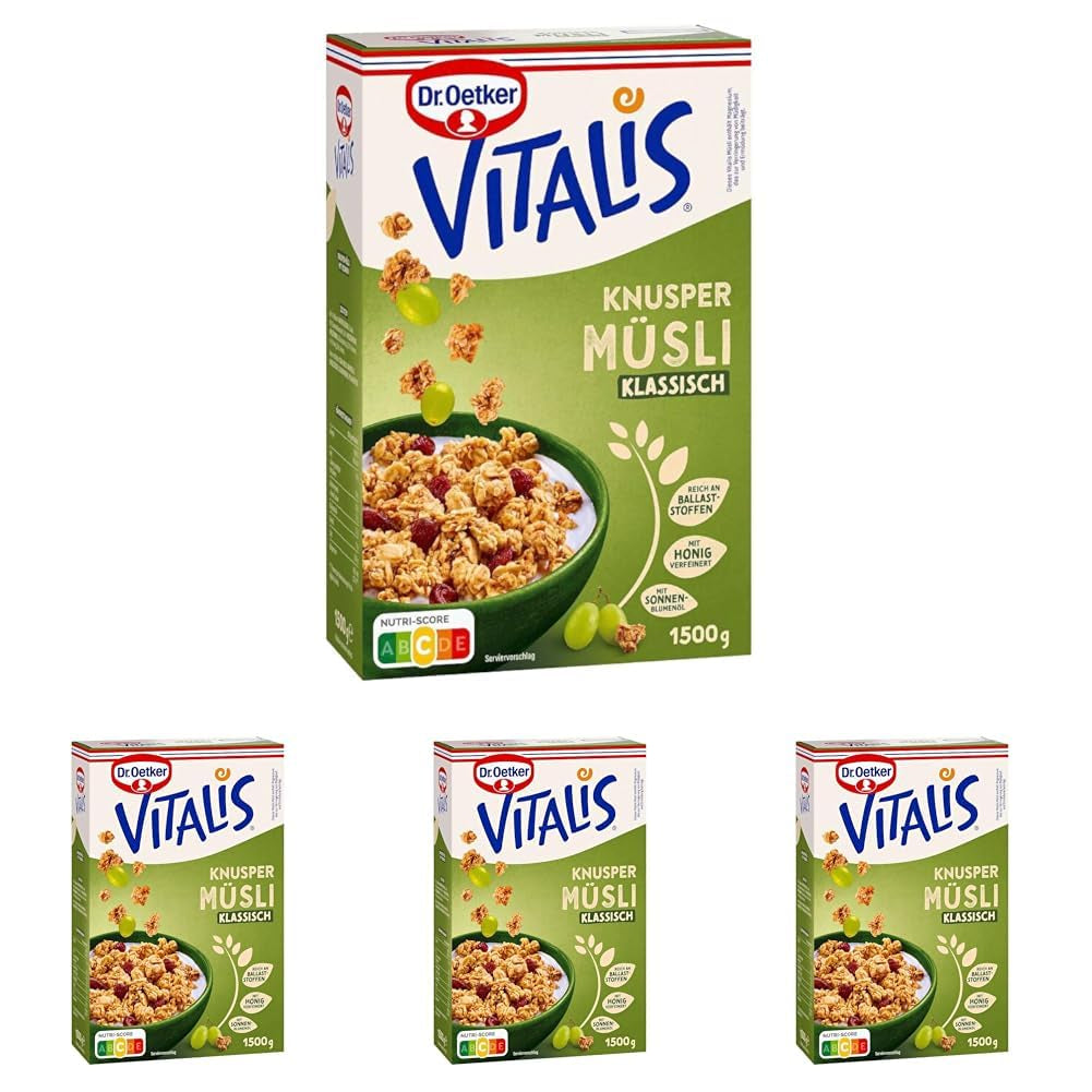 Dr. Oetker Vitalis Classic Crispy Muesli : Grand paquet de muesli croustillant pour petit-déjeuner aux raisins secs, 1 paquet, 1,5 kg