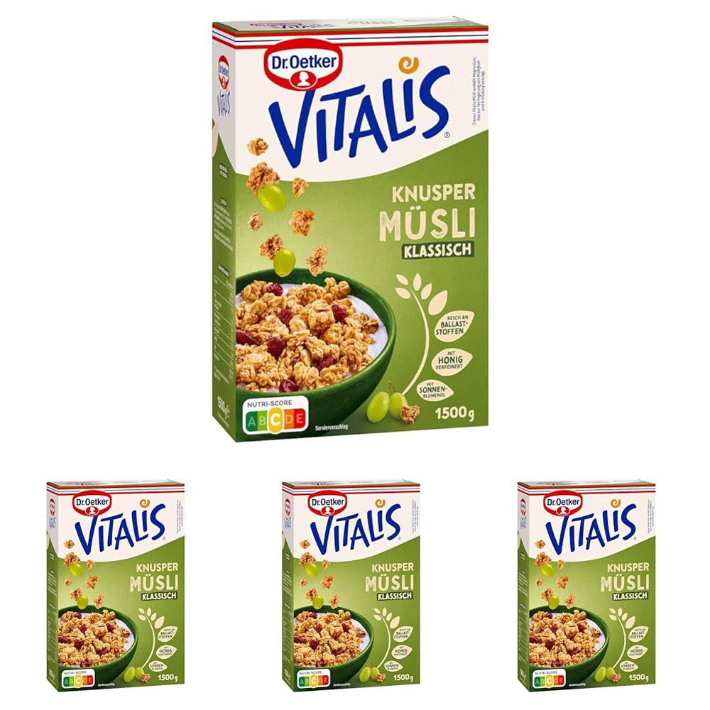 Dr. Oetker Vitalis Classic Crispy Muesli : Grand paquet de muesli croustillant pour petit-déjeuner aux raisins secs, 1 paquet, 1,5 kg