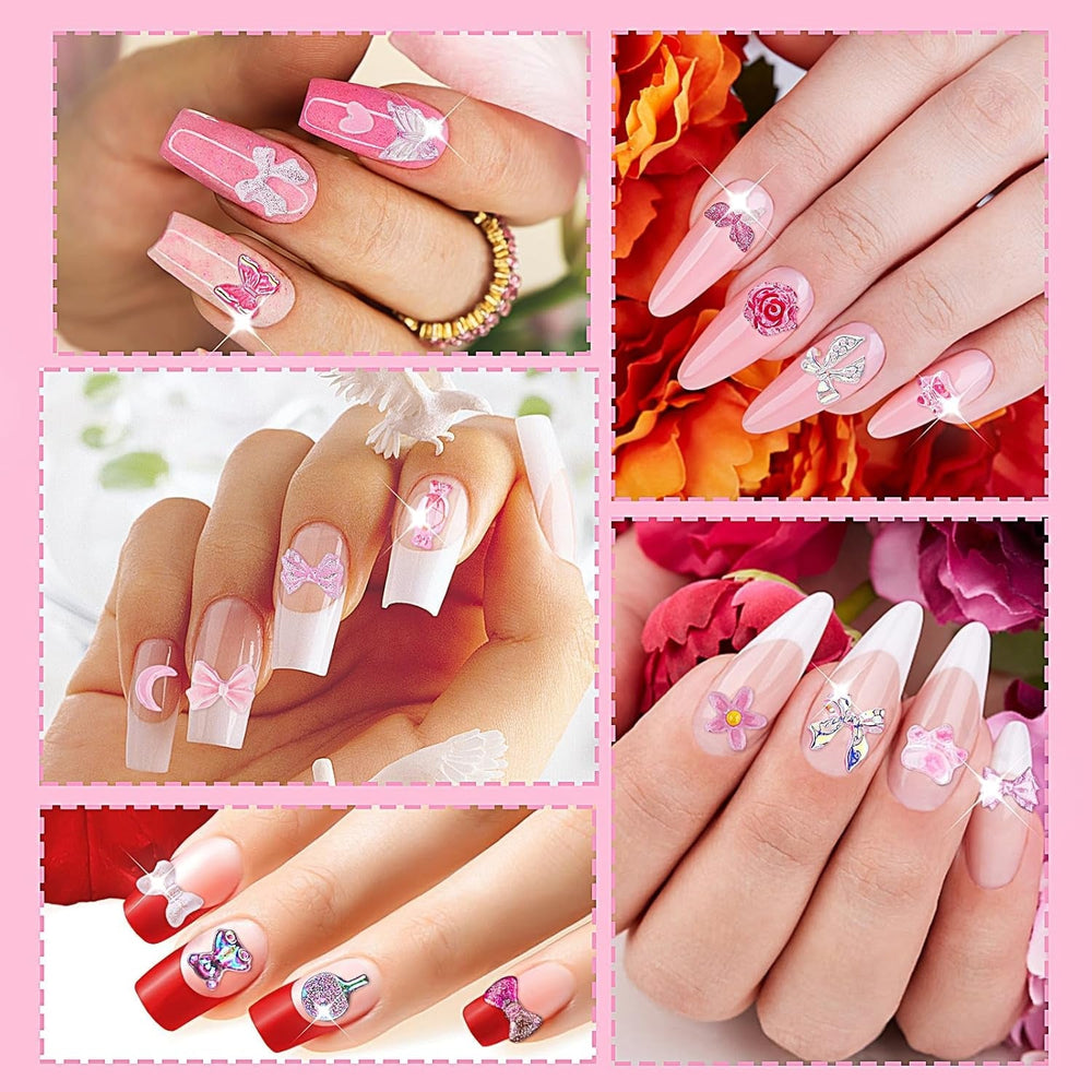 200 Pièces Breloques Nail Art 3D Ensemble de Décoration Nail Art Nœud Pendentif Ongle Rose Style Mixte Nœud Fleur Ours en Peluche Sucette Forme de Coeur Décoration Nail Art DIY Artisanat Conception d'Ongles