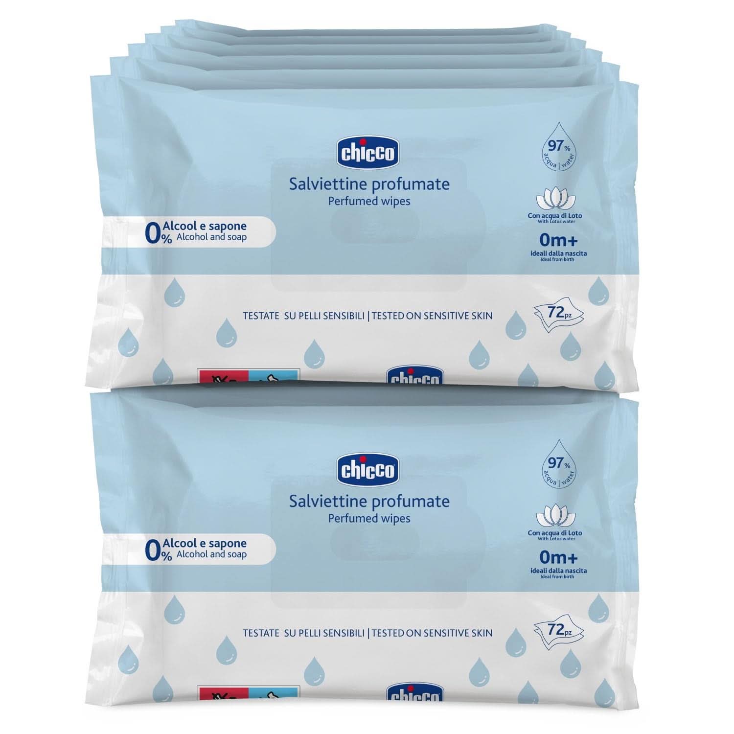 Chicco Lingettes nettoyantes multifonctions pour nouveau-né, sans alcool, parfumées, adaptées aux peaux sensibles Lingettes humides pour bébé Naty Shop 12 x 72 lingettes parfumées