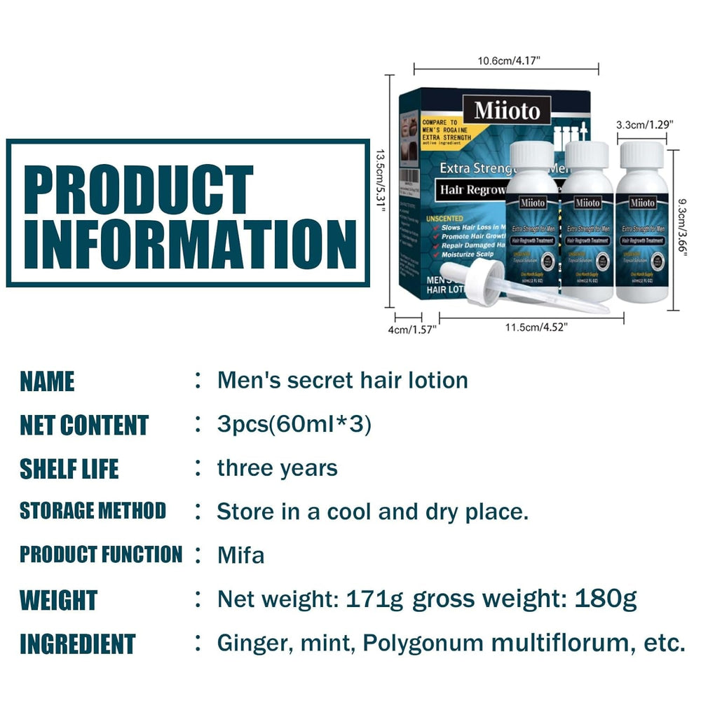 Miioto Sérum de Croissance des Cheveux Hommes Produit de Croissance des Cheveux Sérum de Croissance des Cheveux Soins du Cuir Chevelu Promouvoir des Cheveux Plus Épais Nourrir le Cuir Chevelu Prévenir la Perte de Cheveux 3*60ML Soins des Cheveux Naty Shop