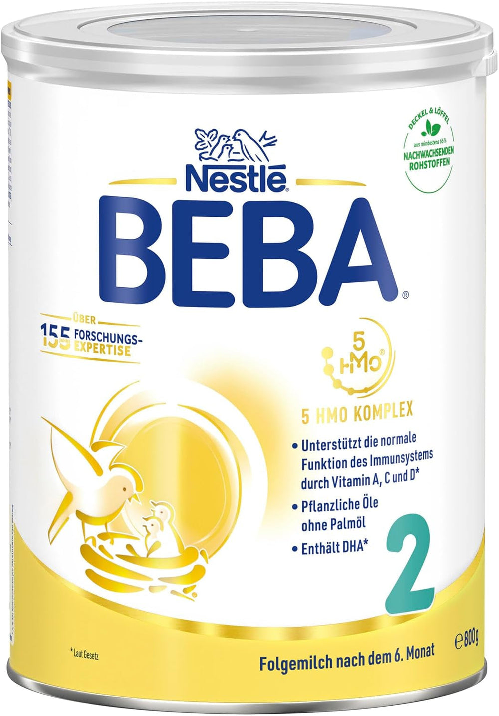 BEBA 2 - Lapte de continuare după 6 luni, cu complex 5 HMO, conținut proteic adecvat vârstei, fără lactoză, fără ulei de palmier, fără ulei de pește, hrană pentru bebeluși, lapte praf pentru bebeluși, pachet de 3 (3 x 800g)