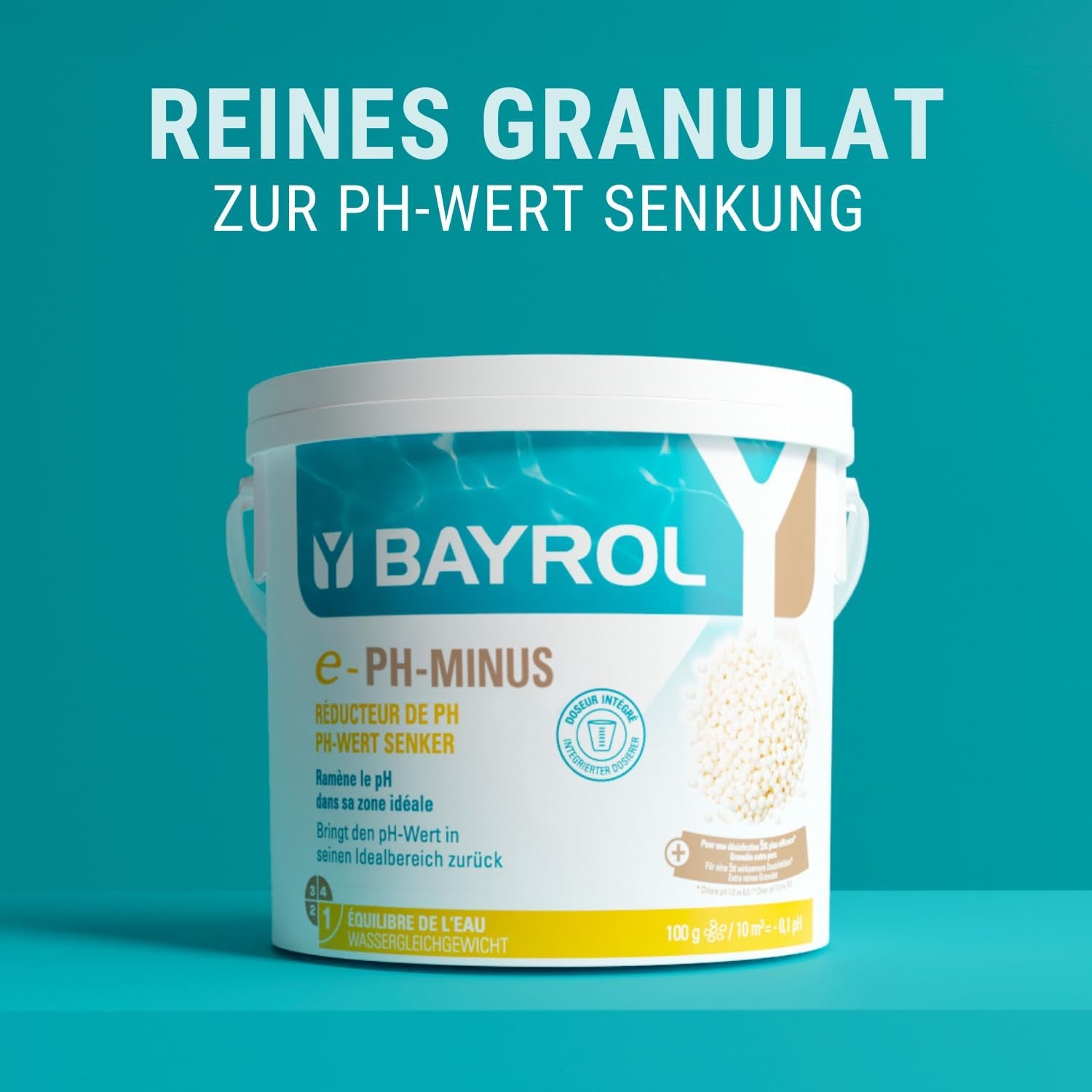 BAYROL e-pH-Minus granulés 6 kg - réduit rapidement et efficacement les niveaux de pH trop élevés dans les piscines - dosage facile directement dans l'eau - avec gobelet doseur - réducteur de pH - réglage du pH pour piscines
