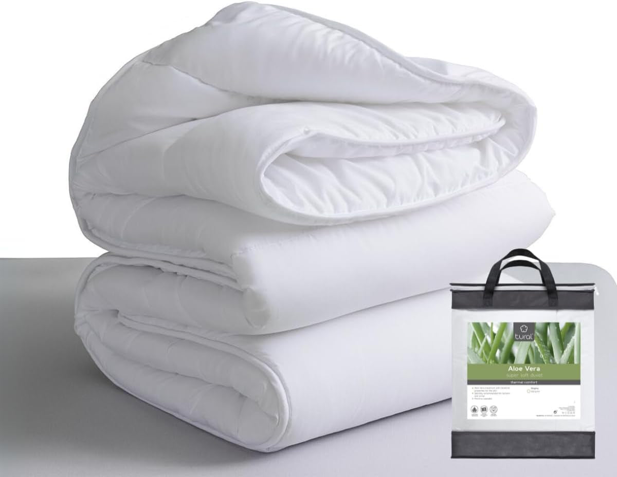 Tural - Couette 150 X 220 cm avec traitement Aloe Vera, garnissage fibres 300 G/M², douce, respirante, certifiée Oeko-Tex (blanc, lit 90 cm) Couettes et couettes Naty Shop 150X220