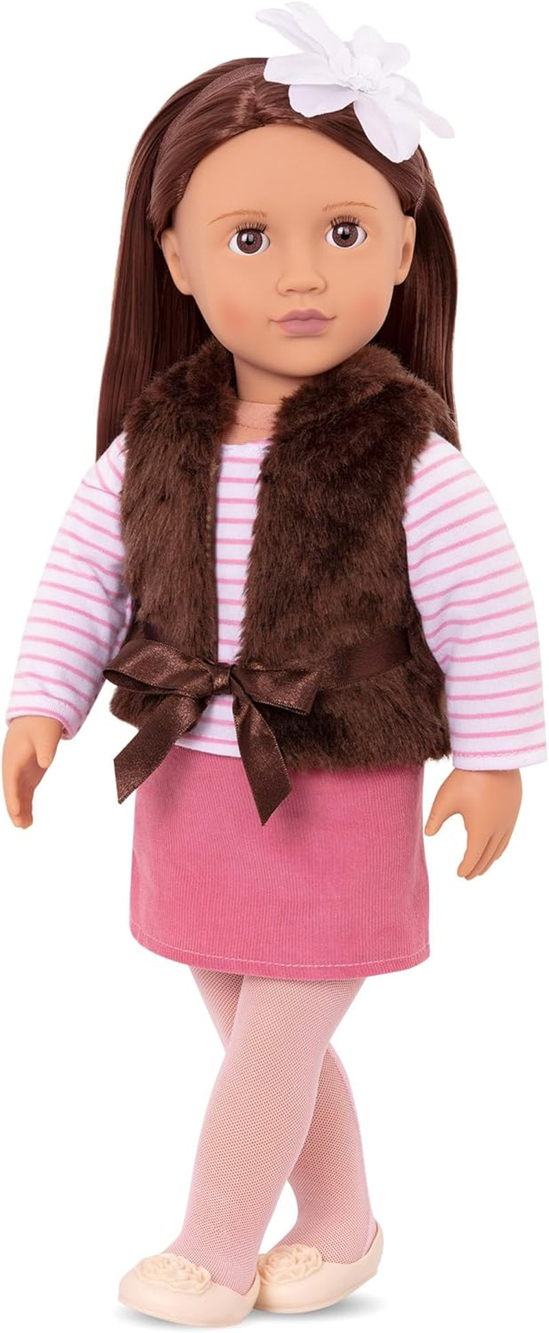 Our Generation - AVA - 46 cm-Modepuppe - Lebensechte hellblaue Augen & gewelltes Blondes Haar - Rosa Kunstpelz-Mantel-Outfit - Vorgetäuschtes Spiel - Spielzeug für Kinder ab 3 Jahren