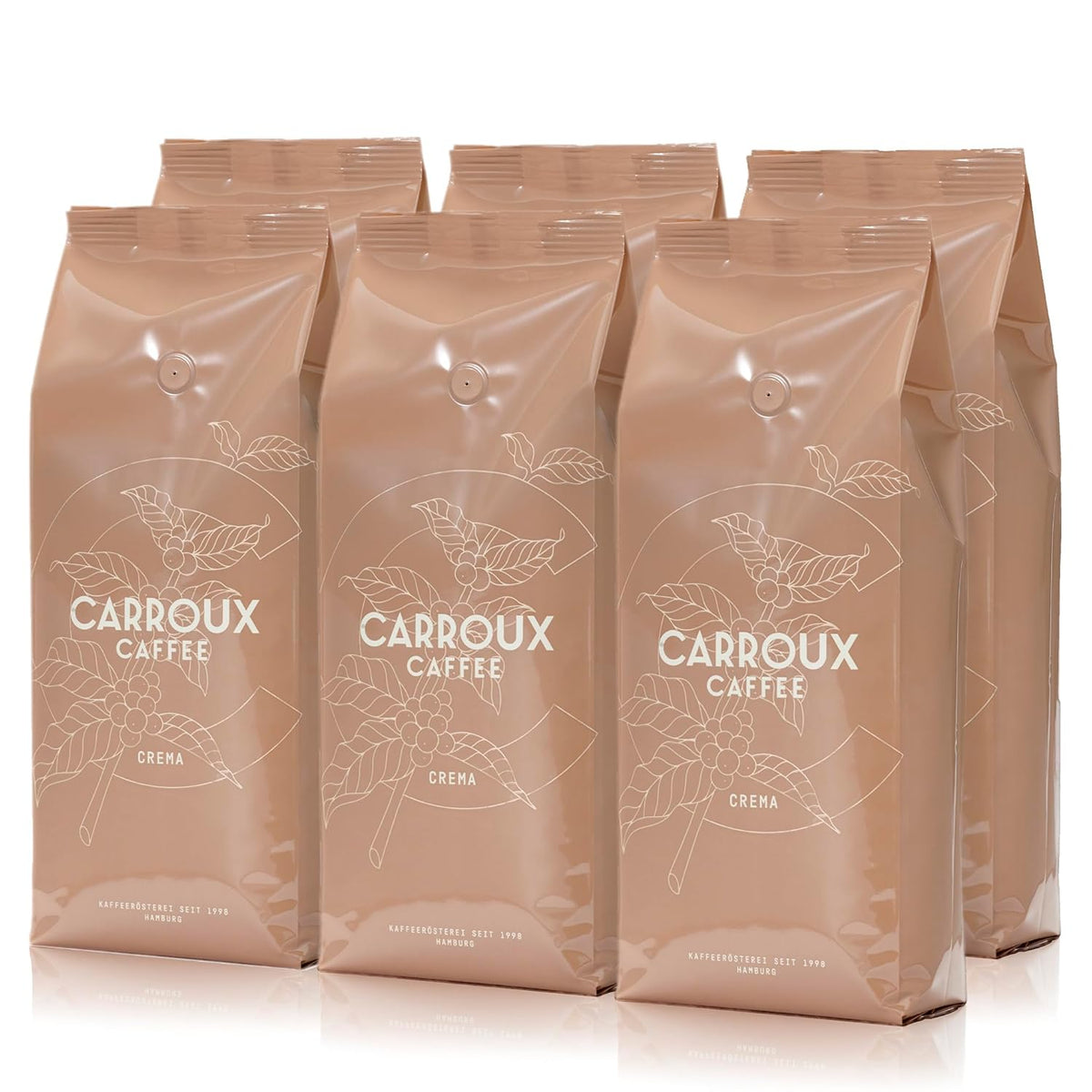CARROUX Crema grains de café entiers (6 x 500g) - Grains de café haut de gamme de Hambourg - Fraîchement torréfiés de manière traditionnelle