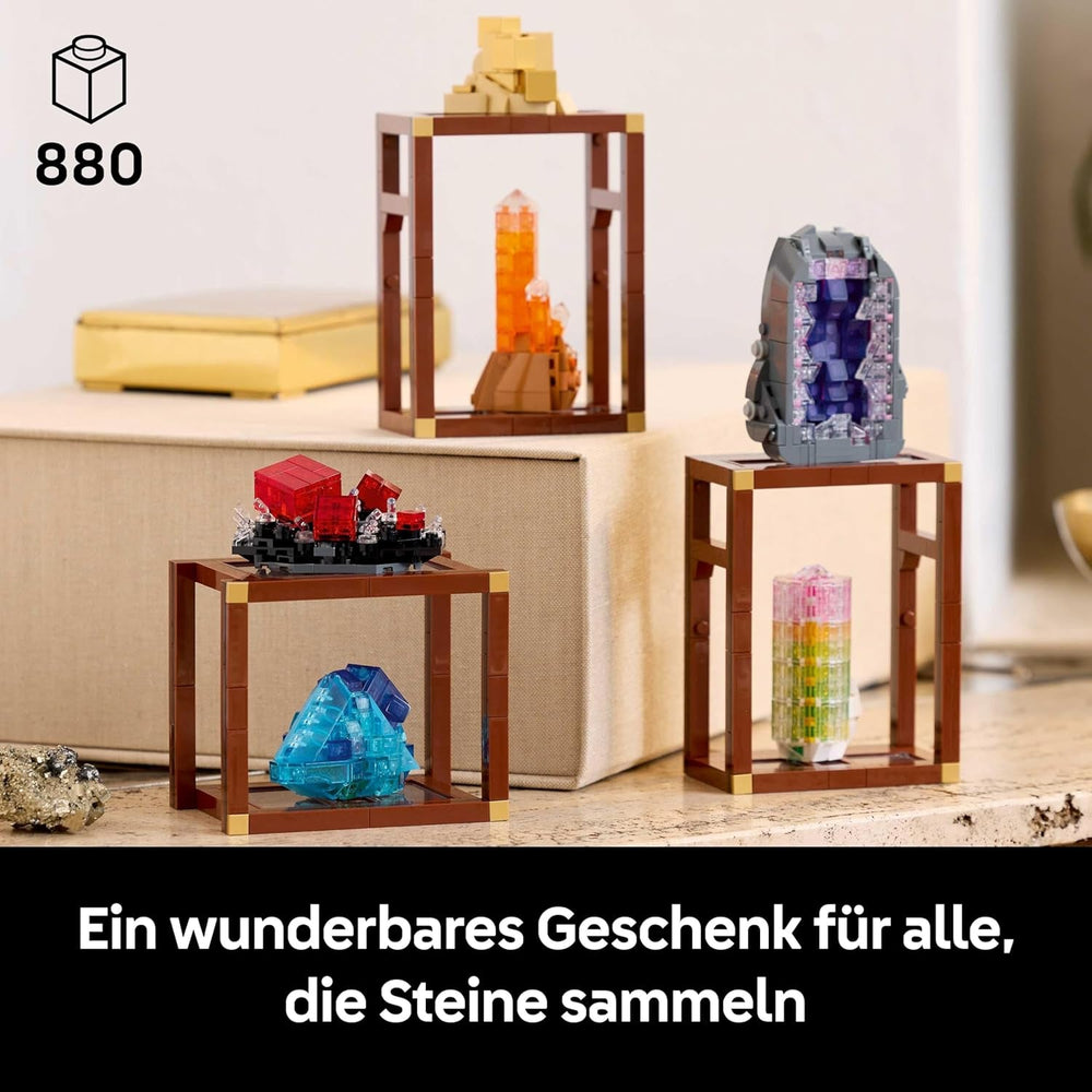 LEGO Ideas Mineraliensammlung - Set für Erwachsene - Modellbau mit Kristallelementen inkl. Amethyst, Fluorit & Tangerinquarz sowie 3 Ständern - DIY Wohn Deko Geschenkidee - 21362