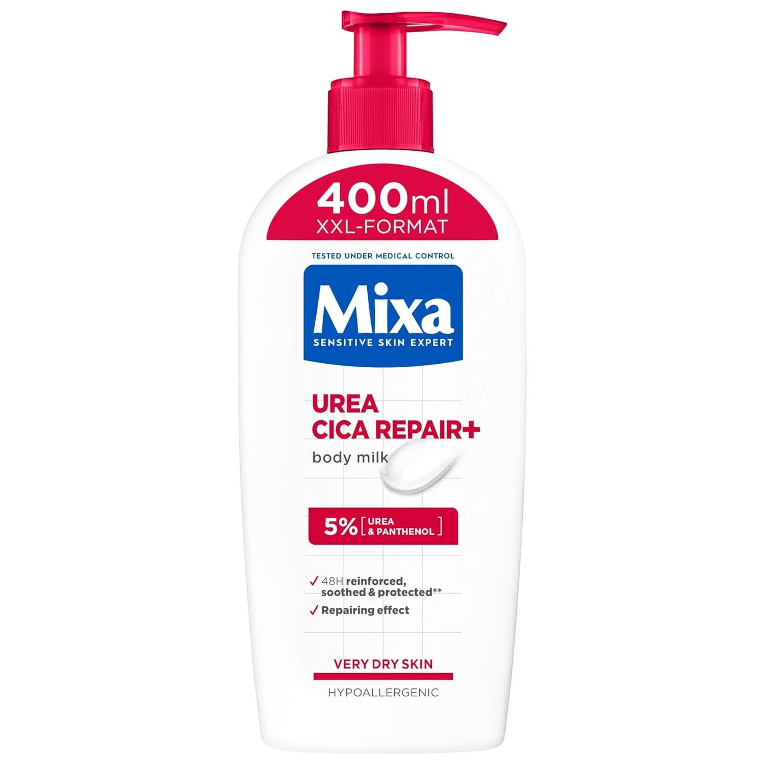 Mixa Urea Cica Body Lotion XXL, À l'urée et au panthénol régénérant, Lait corporel apaisant et protecteur, Pour peaux sèches, 400 ml Douche et bain Naty Shop