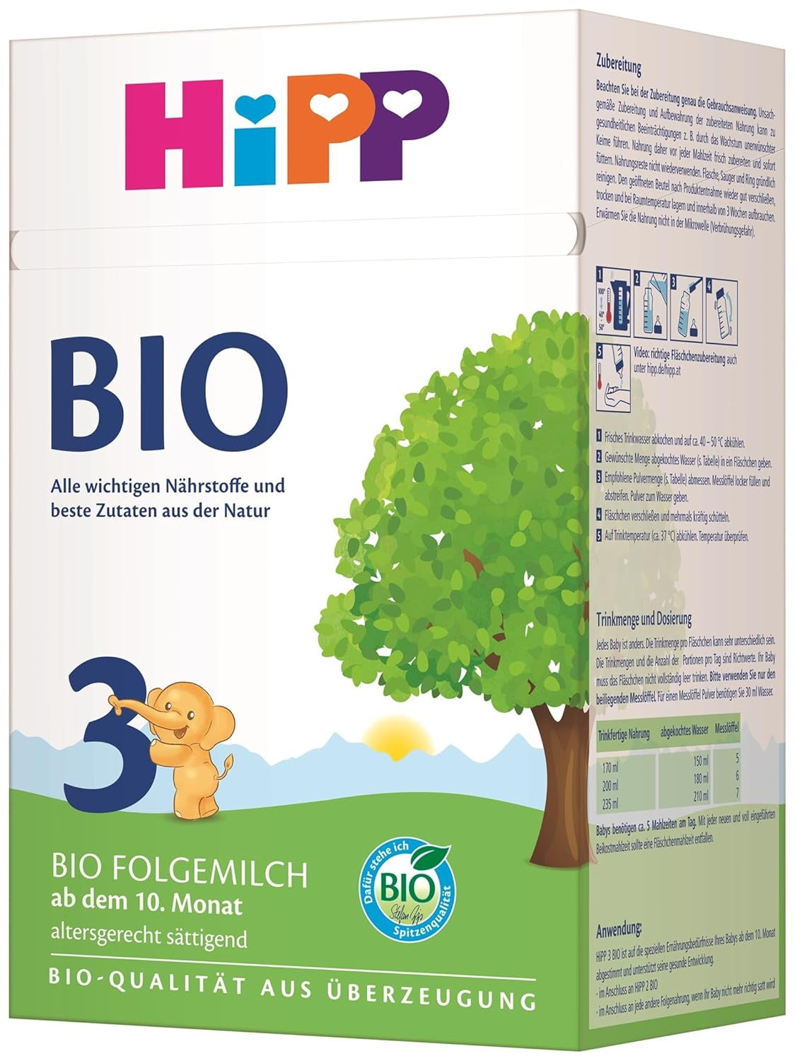 HiPP 3 Lait de suite Bio (4 x 600g) - après 10 mois, avec Oméga-3 (DHA, ALA), Calcium, Vitamine D, de la meilleure qualité biologique
