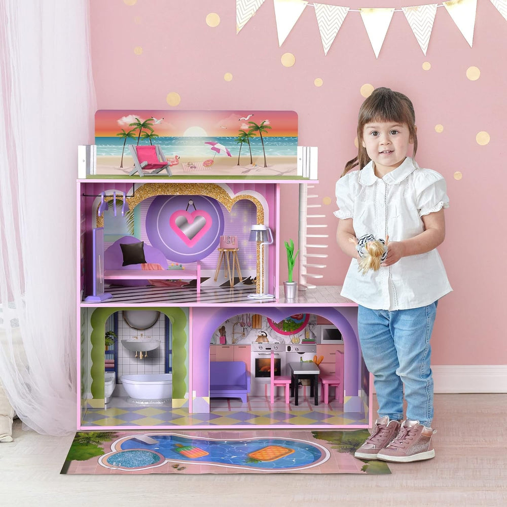 Olivia's Little World Big Dreamland Sunset Maison de poupée interactive en bois pour enfants contemporaine 3 étages avec 16 accessoires de meubles de poupée Multi TD-13616A Maisons de poupées Naty Shop