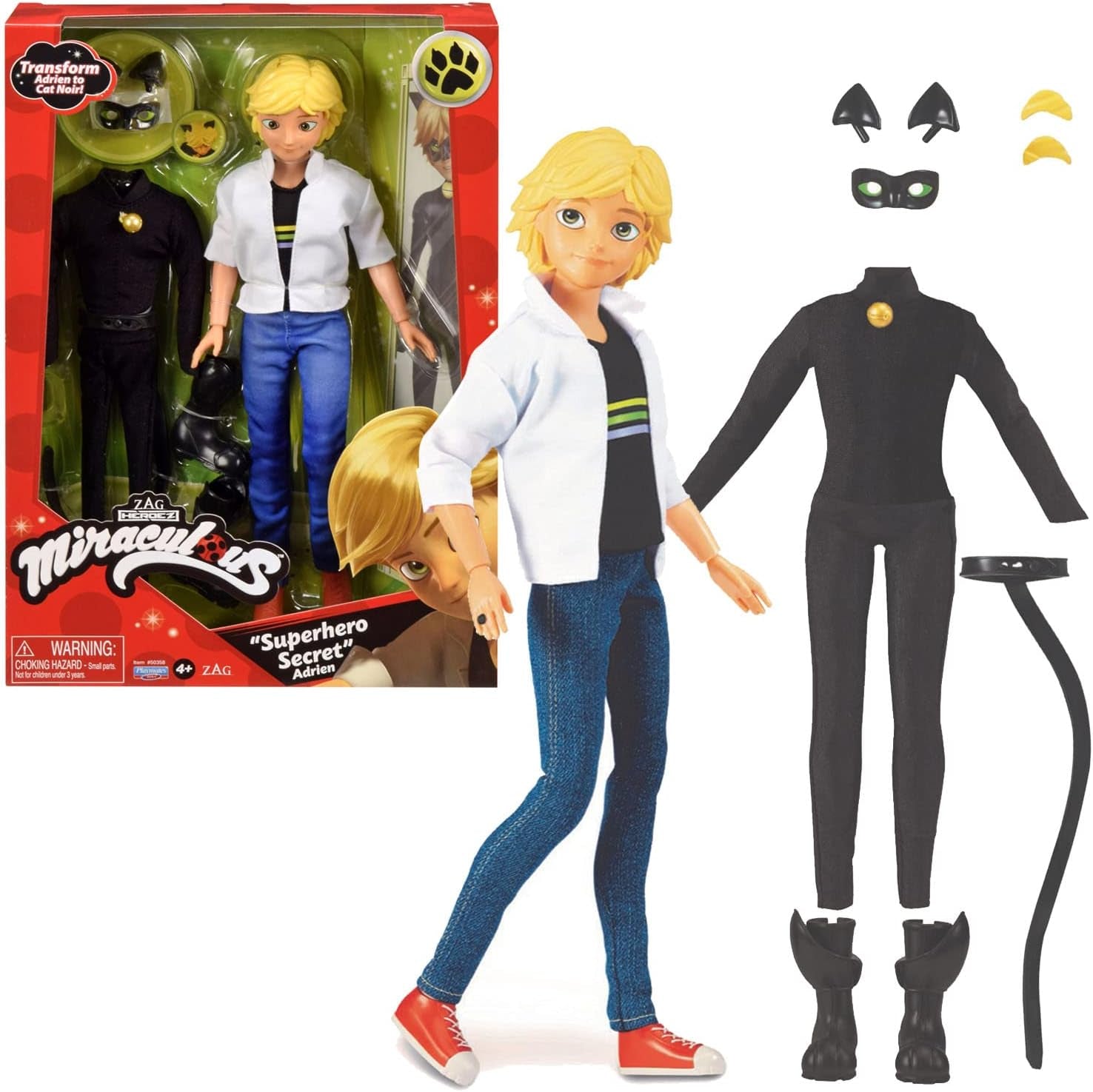 BANDAI - Miraculous - Poupée Miraculous Chat Noir et Adrien - Poupée Mannequin 26 cm et ses 2 tenues - Jouet Miraculous - Poupée Super-Héros Articulée - Jouet pour Enfant à partir de 4 ans - P50356 Naty Shop Dolls Single Chat Noir et Adrien