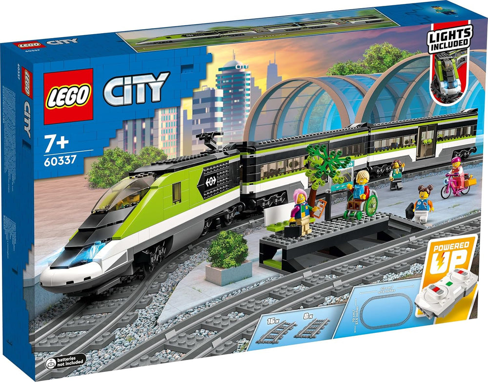 Train express de passagers LEGO City, ensemble de train télécommandé, jouet ferroviaire avec phares, 2 wagons et 24 éléments de voie, cadeau pour enfants, garçons et filles 60337 Ensembles de construction Besuche den LEGO-Store